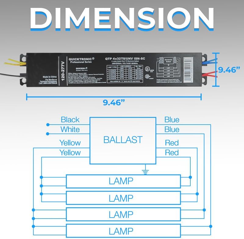 OHLECTRIC Replacement for Sylvania Ballast QTP4X32T8/UNV ISN-SC, Philips ICN-4P32-N, Keystone KTEB-432-UV-IS-N-P, for 4 Fluorescent T8 Lamps - 120-277V - 32 Watt - Image 3